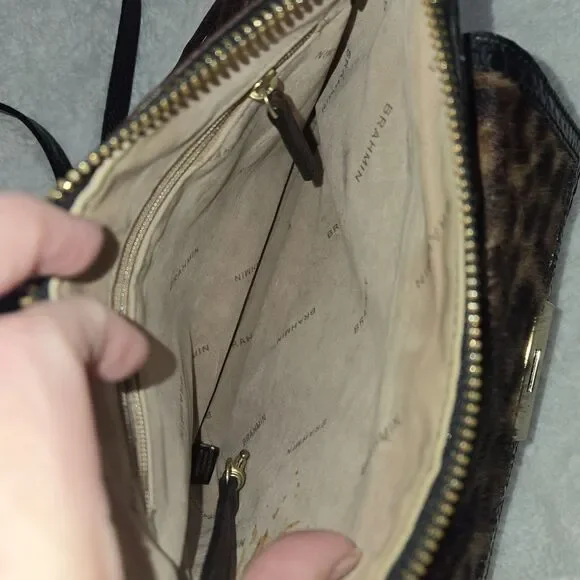 Brahmin Genuine Leather Calf Hair Leopard Print Crossbody Bag croc embossed - Picture 9 of 16